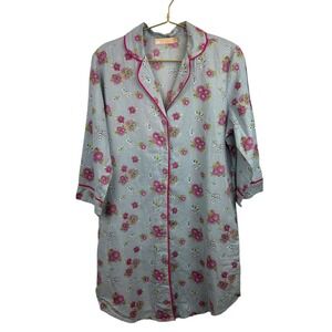 La‎ Cera Blue Pink Floral  Coquette Nightgown Size Small 100% Cotton